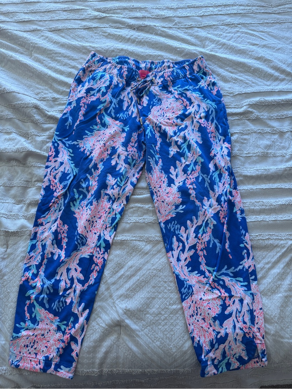 Lilly Pulitzer Emore Knit Pants Joggers Borealis Blue Swim On Over Print